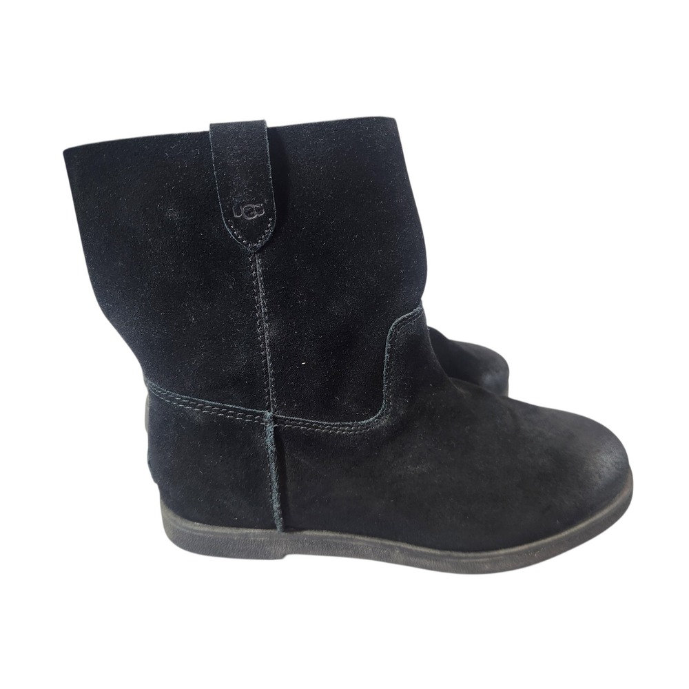 UGG Suede Pull On Boots Womens 9 Black Slouchy Mid Calf Round Toe 1005582